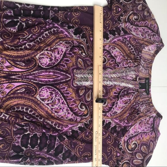 INC International Concepts Top Womens Medium Beaded Purple Paisley Semi Sheer - Picture 8 of 11